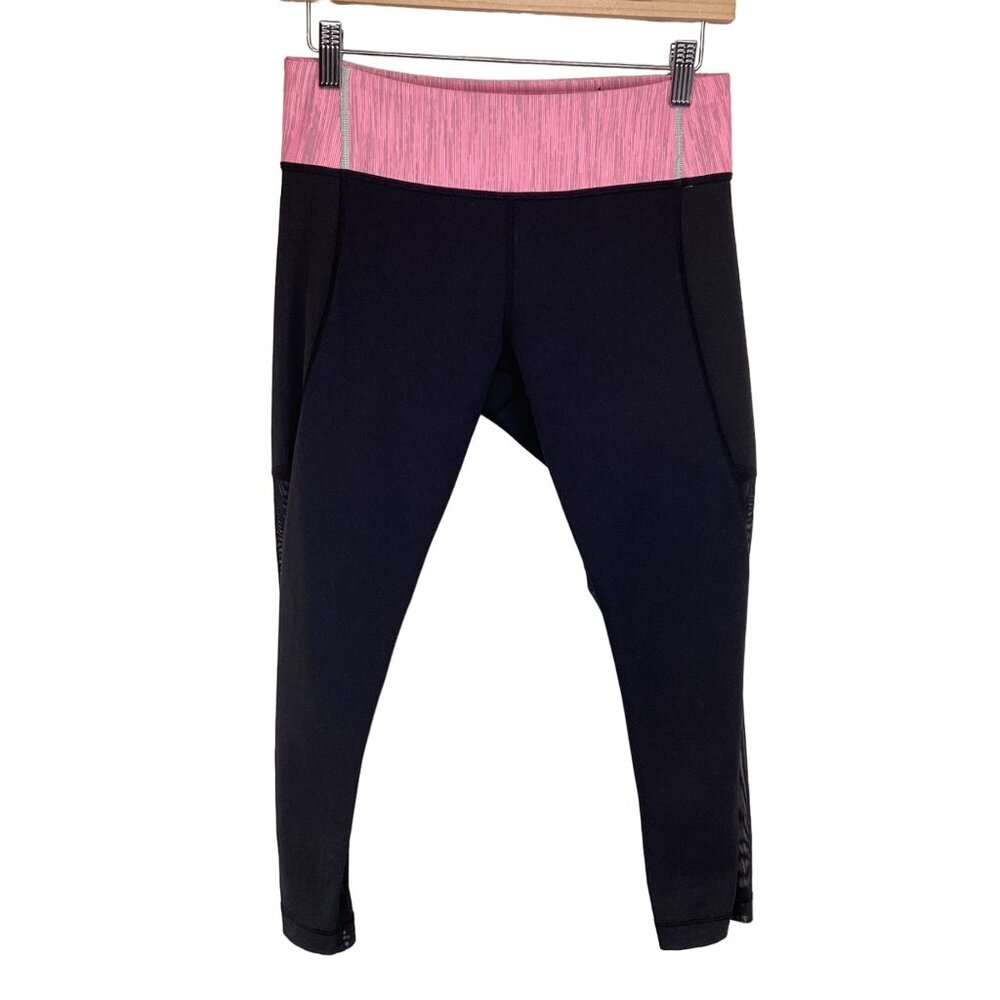 Lululemon Crop‎ Leggings Size 6 Womens Black & Pink Breathe Easy Capri Mesh Back